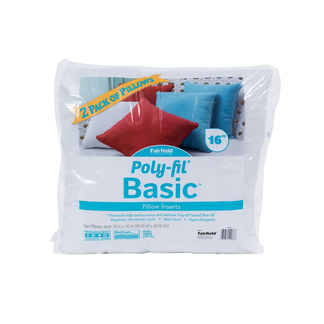 8 Packs: 2 ct. (16 total) Poly-Fil® 16" x 16" Basic Pillow Inserts